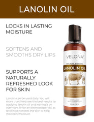 Velona Lanolin Oil USP product image highlights fragrance-free formula for sensitive skin.