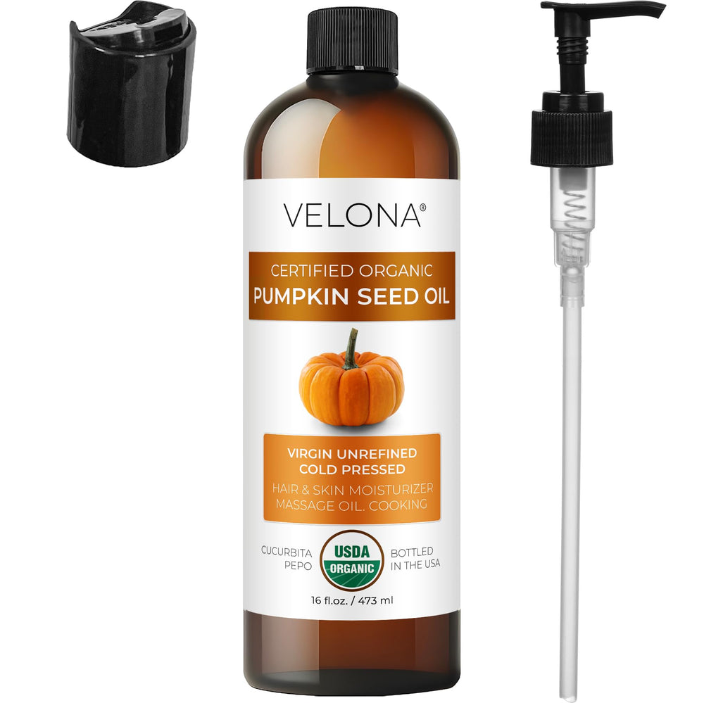 Velona pumpkin seed oil close-up reveals olive-to-orange hue