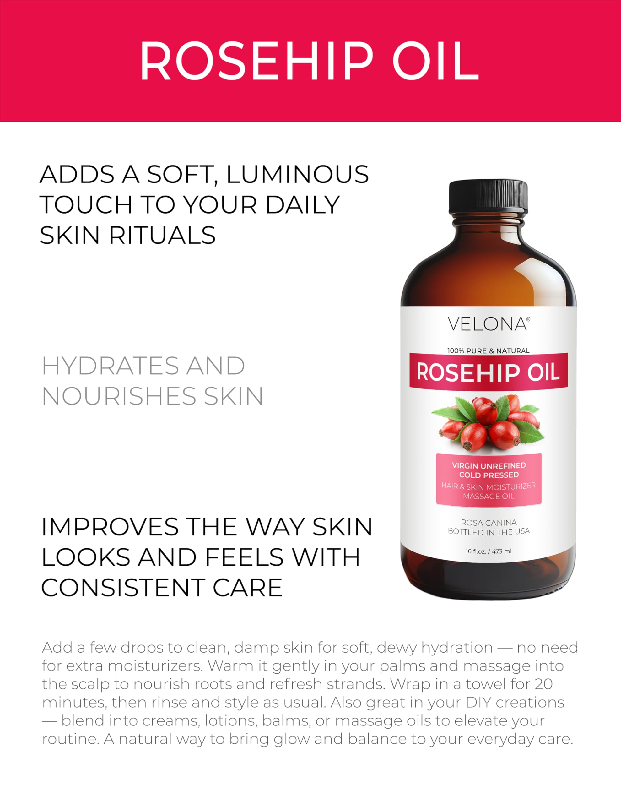velona Rosehip Oil closeup texture highlights silky feel.