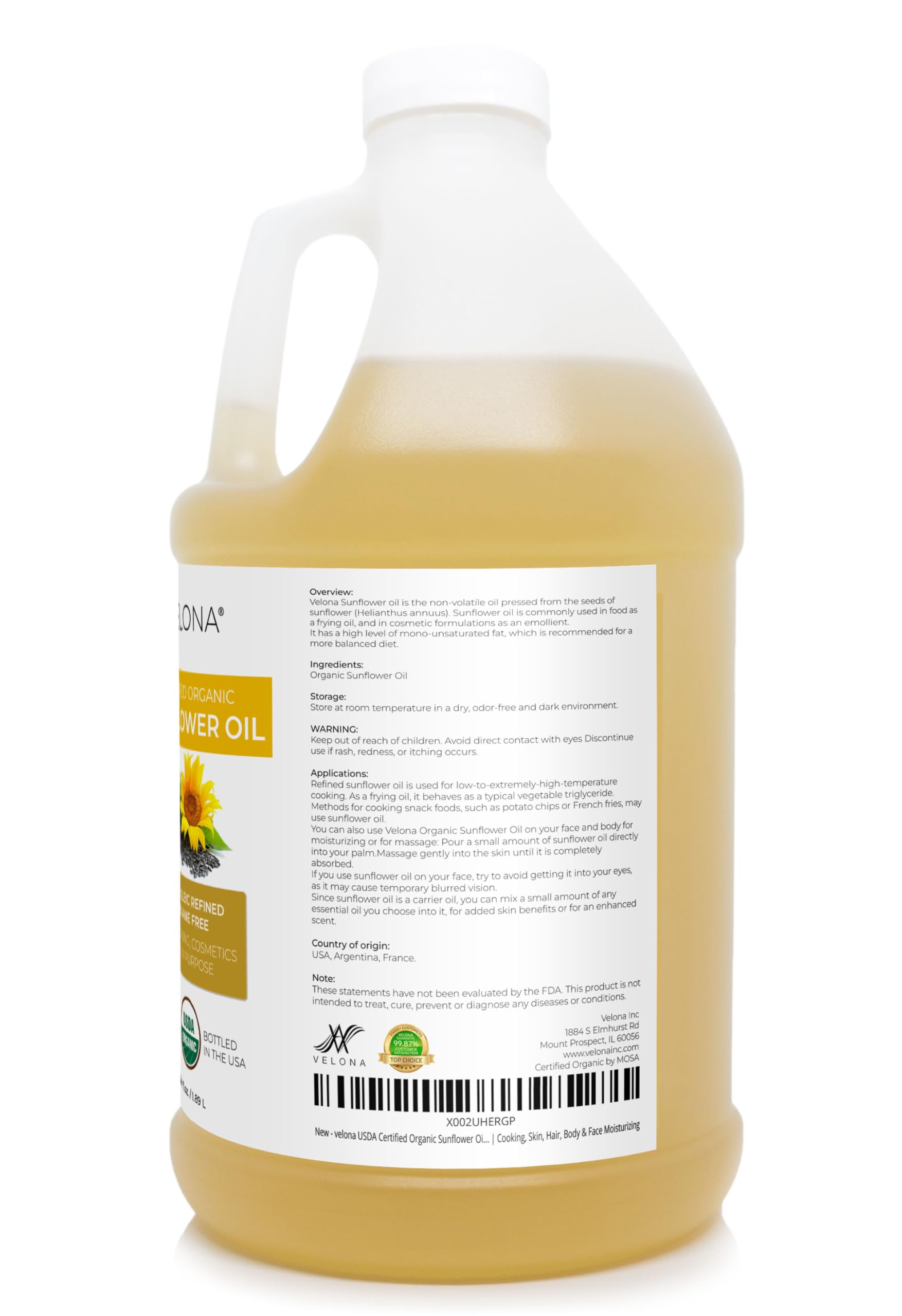 Velona sunflower oil bottle beside massage oils for nourishing blends.