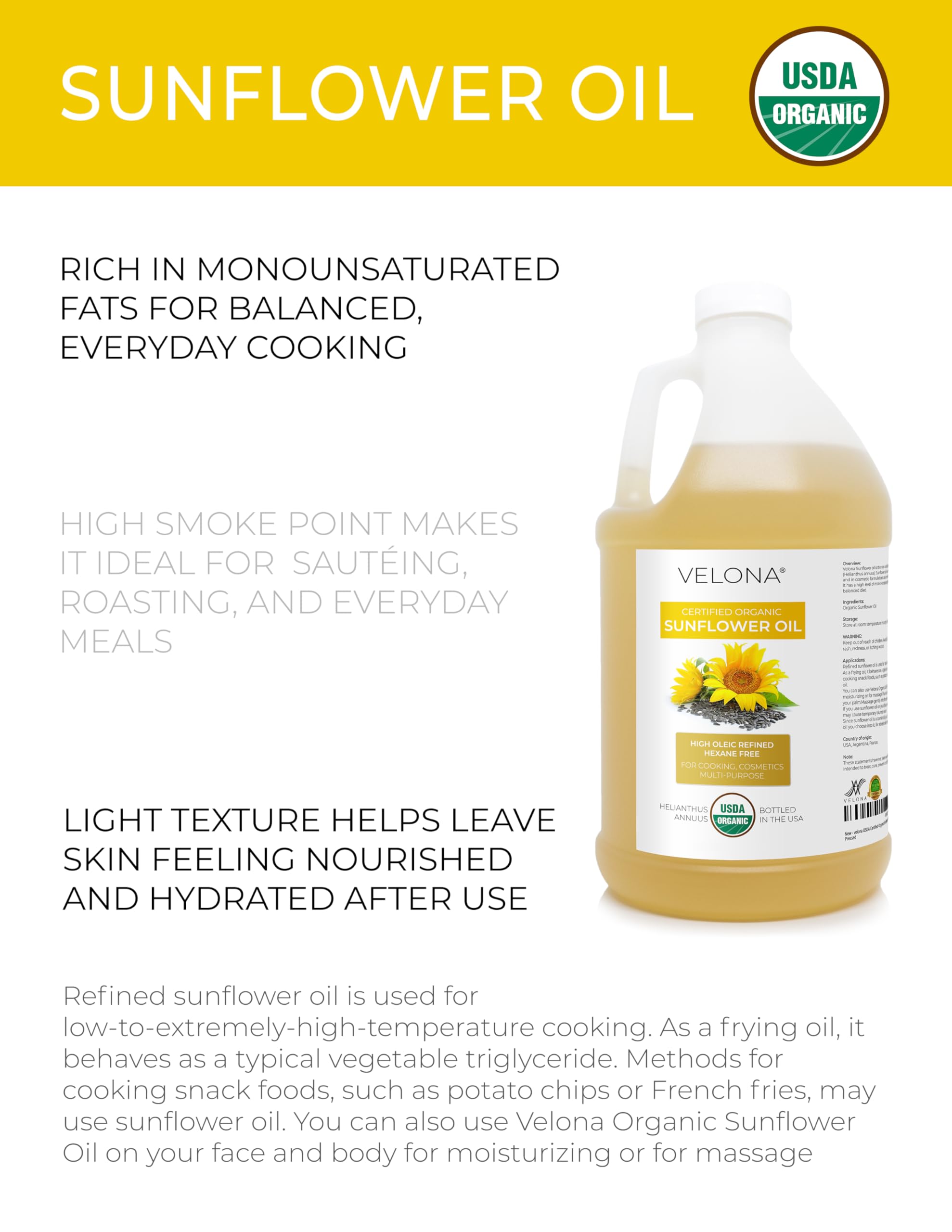 Velona sunflower oil bottle used in skin-care routine for smooth absorption.