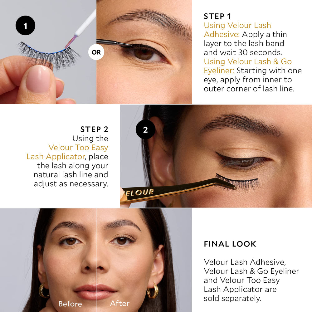 VELOUR Velour Effortless Lashes reusable shot emphasizes 25+ wears with proper care.