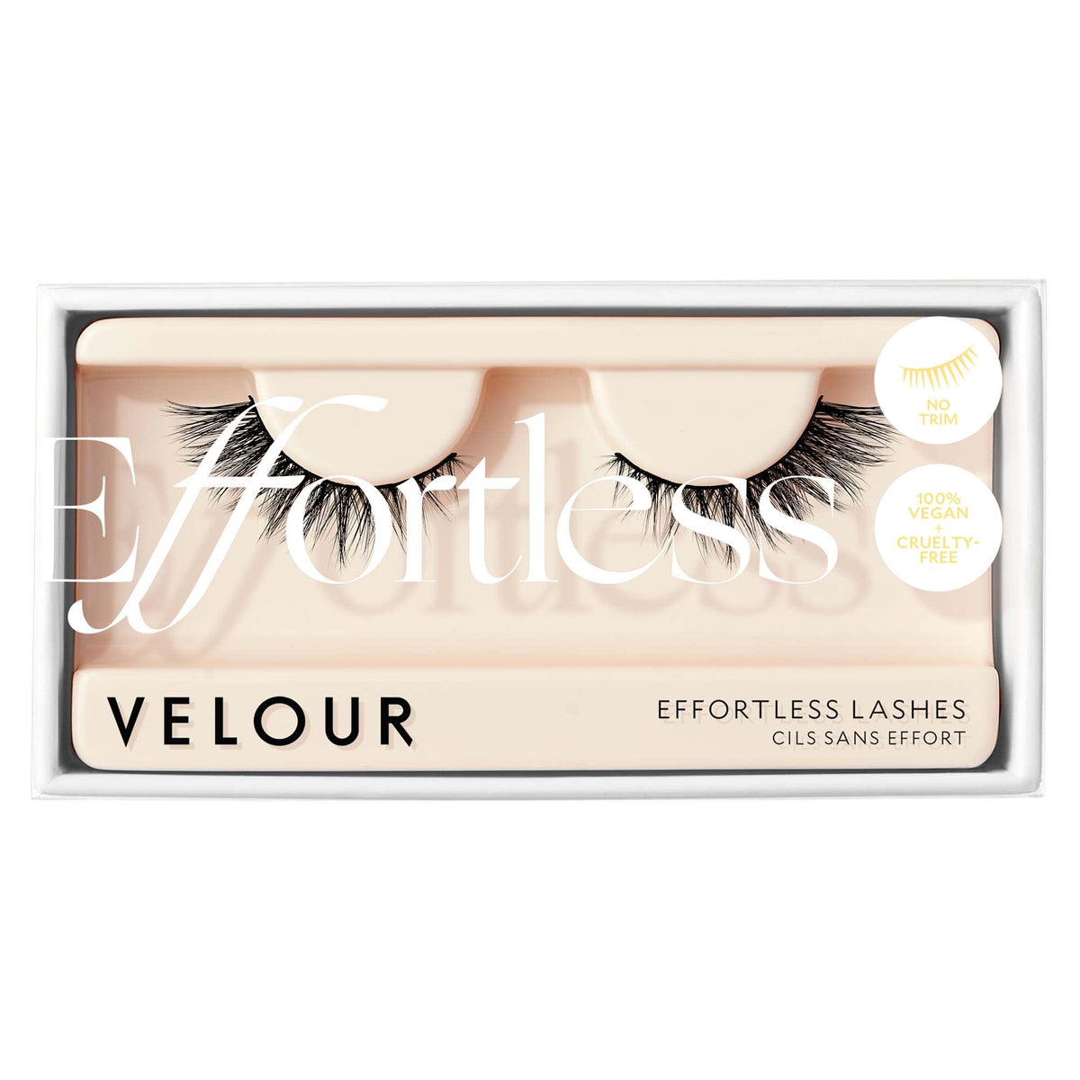 VELOUR Velour Effortless Lashes closeup showing lightweight natural-looking lashes for everyday wear.