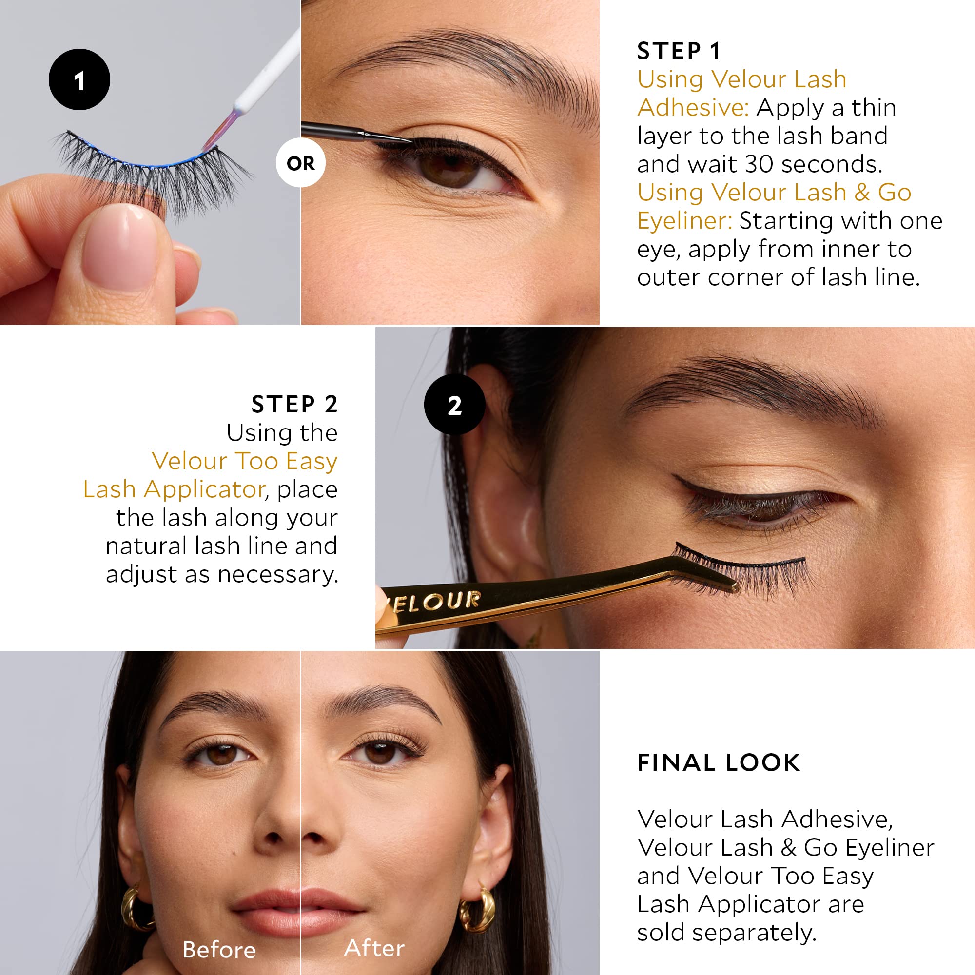 VELOUR Effortless Lashes clustered style on eye lash-extension look with fuller fringe
