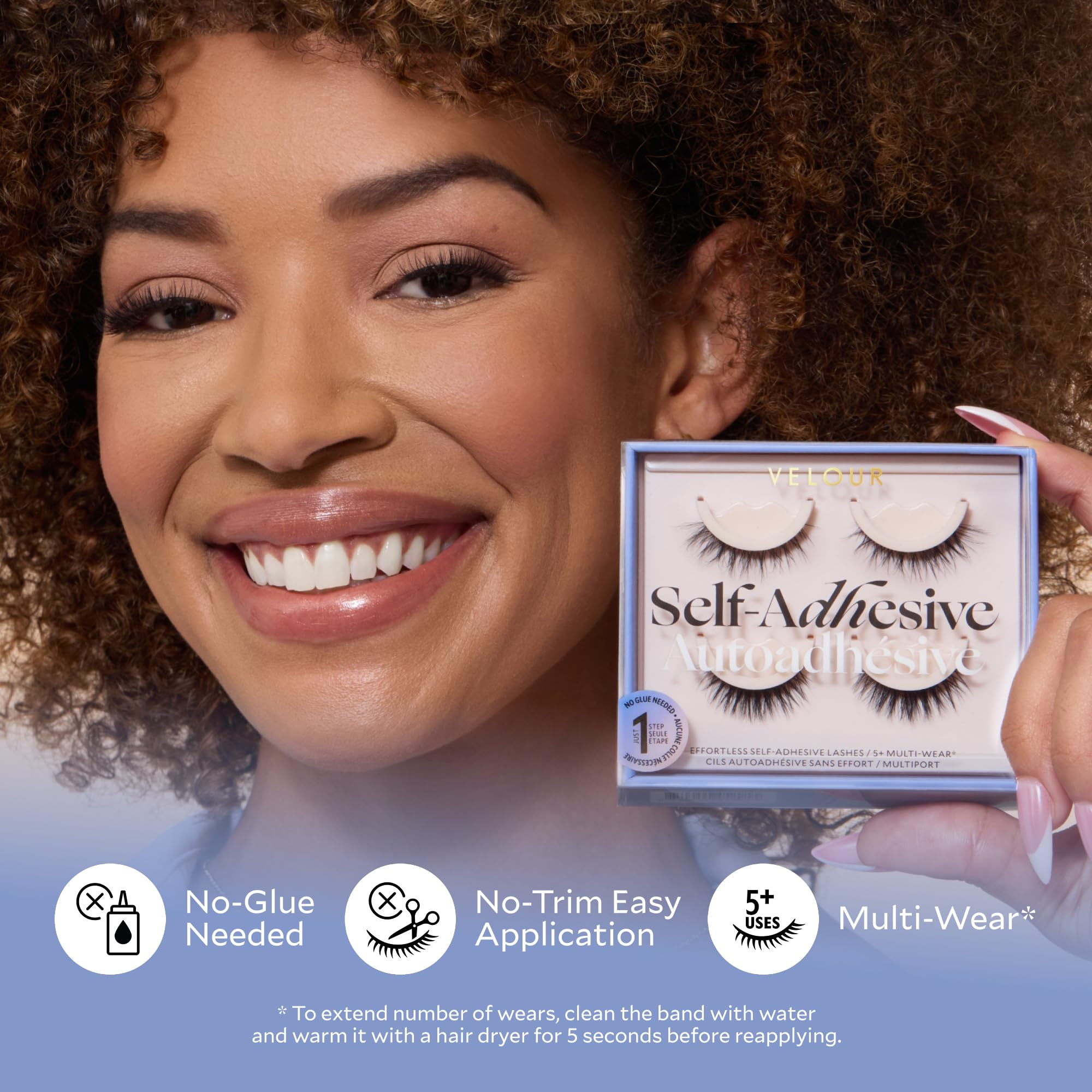 VELOUR Velour Effortless self-adhesive lash pack lifestyle closeup for natural day-to-night wear