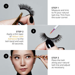 Velour eyelash glue brush-on applicator close-up showing precise line for perfect placement.