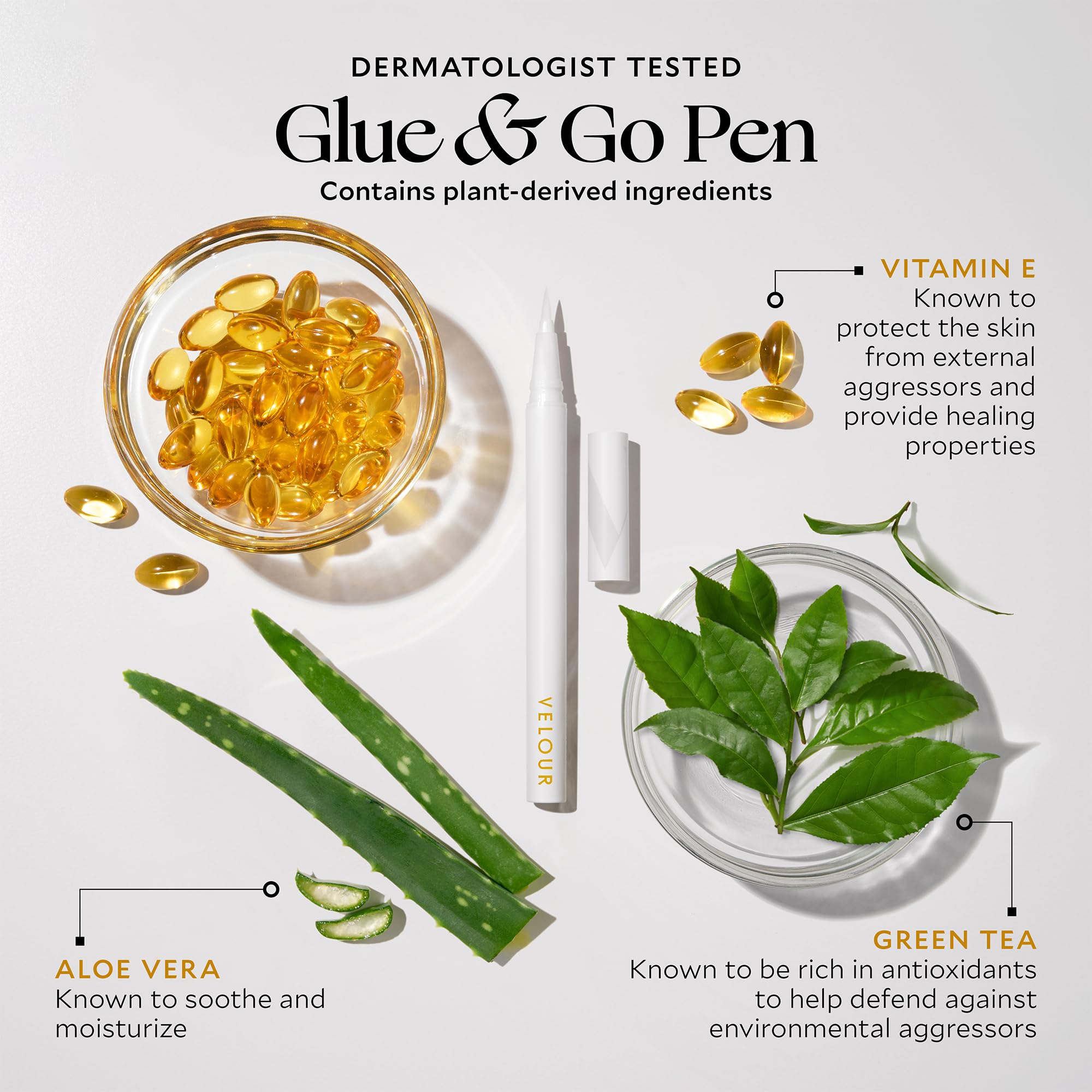 VELOUR Glue & Go Pen dermatologist-tested formula gentle on lash line