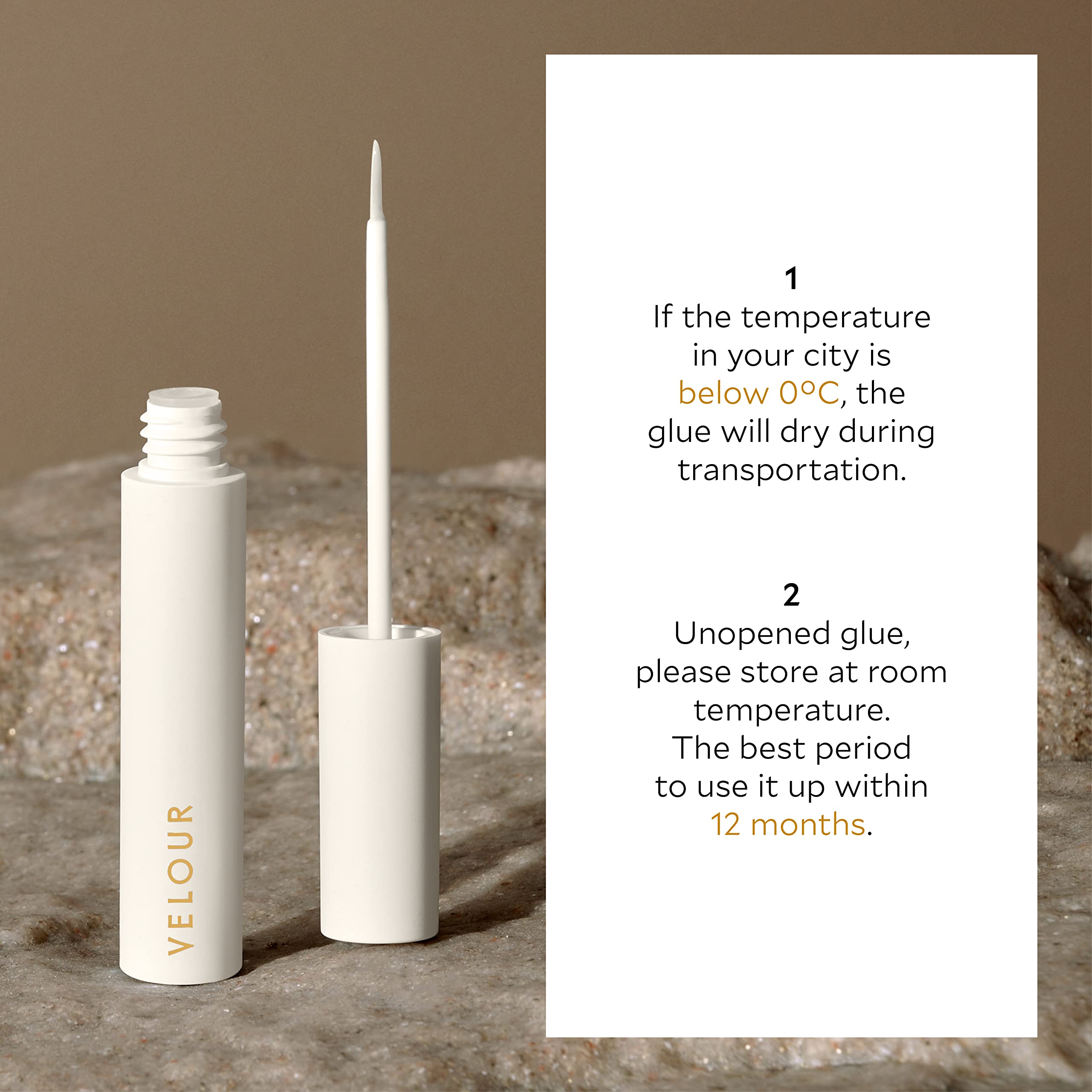 Velour strong lash glue in action during application for secure corners and long wear.