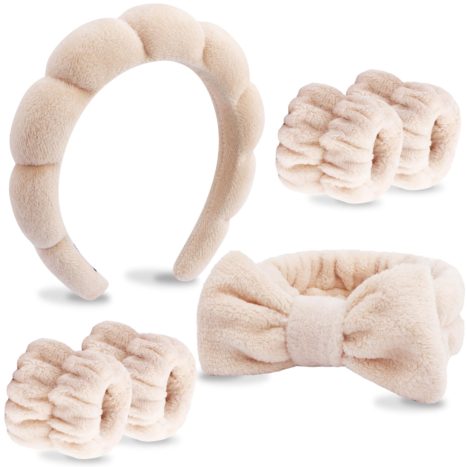 VELSCRUN 6-pack spa headband with bow keeps hair away during cleansing and makeup.