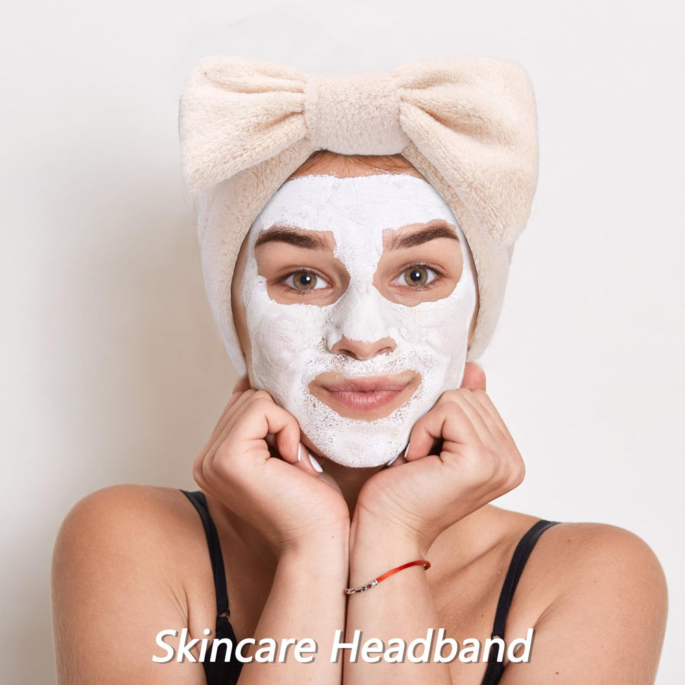 VELSCRUN bow-top spa headband adds cute detail while securing hair during cleansing.