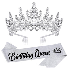 VELSCRUN silver crystal birthday tiara front view for festive styling