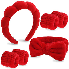 VELSCRUN spa headband with bow-top design keeps hair away for easy face washing.
