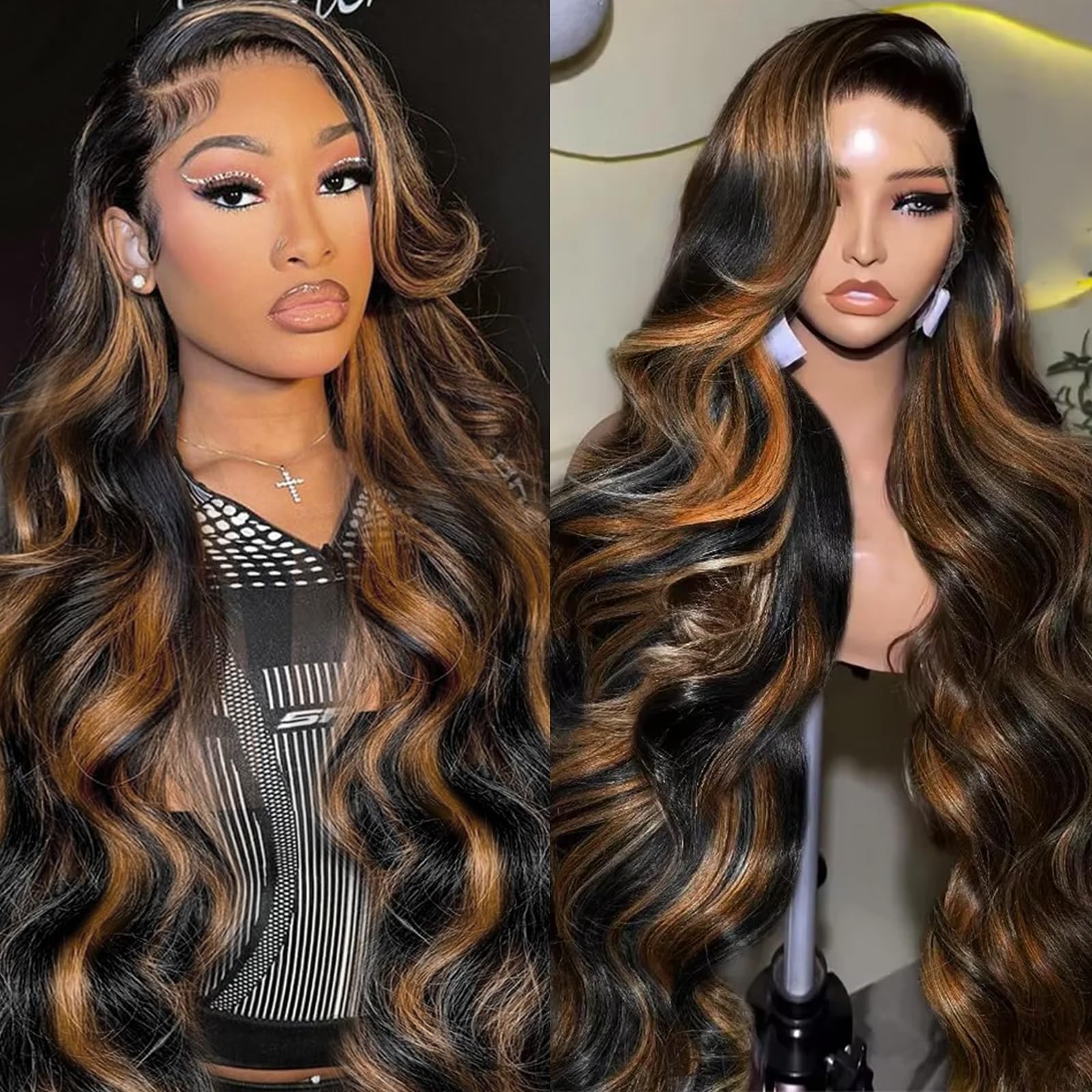 Vemalin highlight ombre lace-front wig 26inch with natural parting and seamless blend.