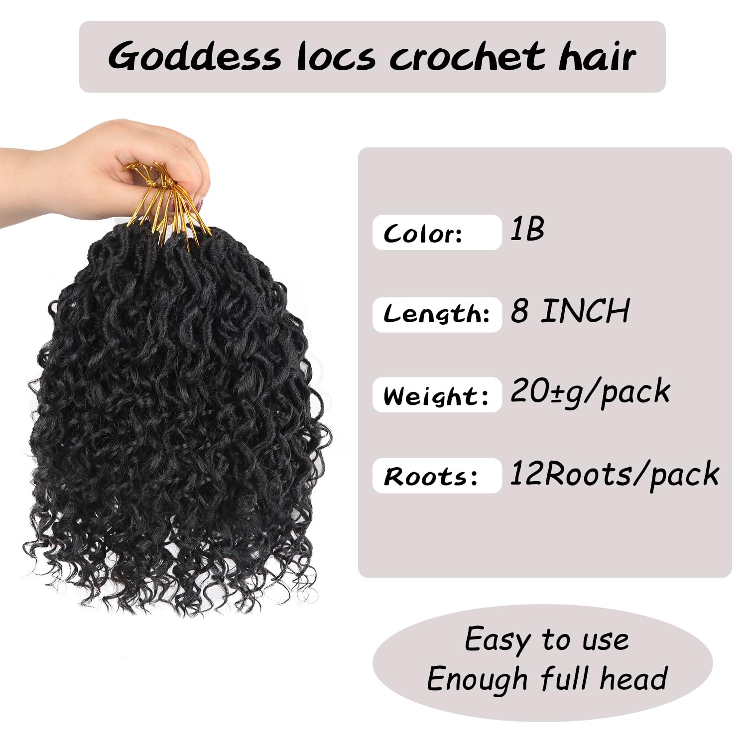 Vemet Goddess Locs crochet hair 8 inch lightweight and breathable for long wear