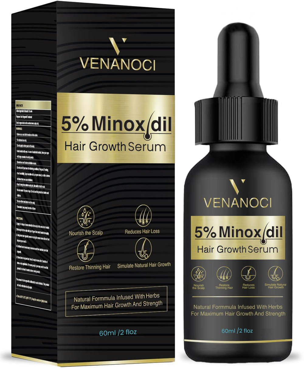 Venanoci 5% Minoxidil bottle for targeted scalp support and thinning hair.