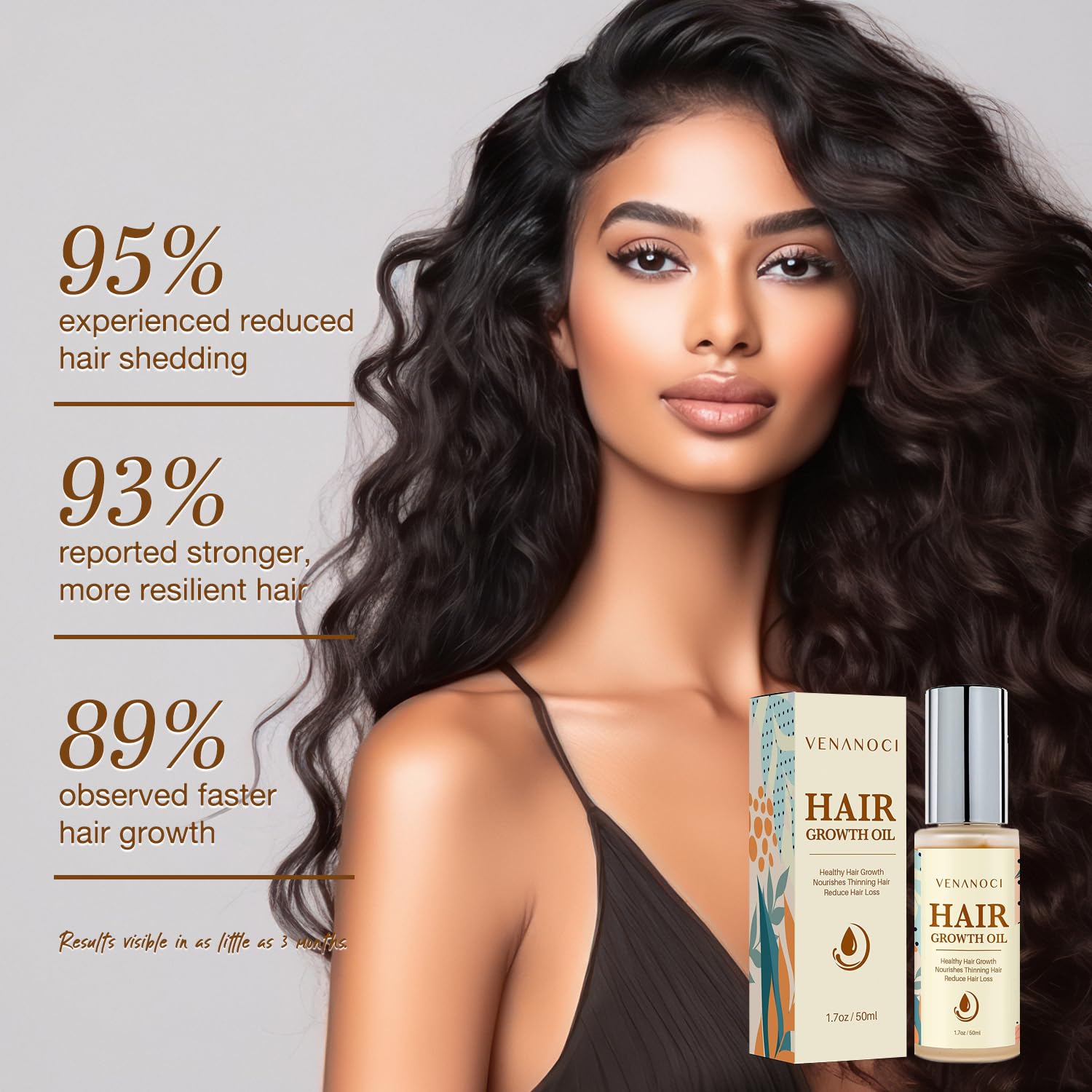 Venanoci Hair Growth Oil packaging emphasizes vegan, sulfate-free formula