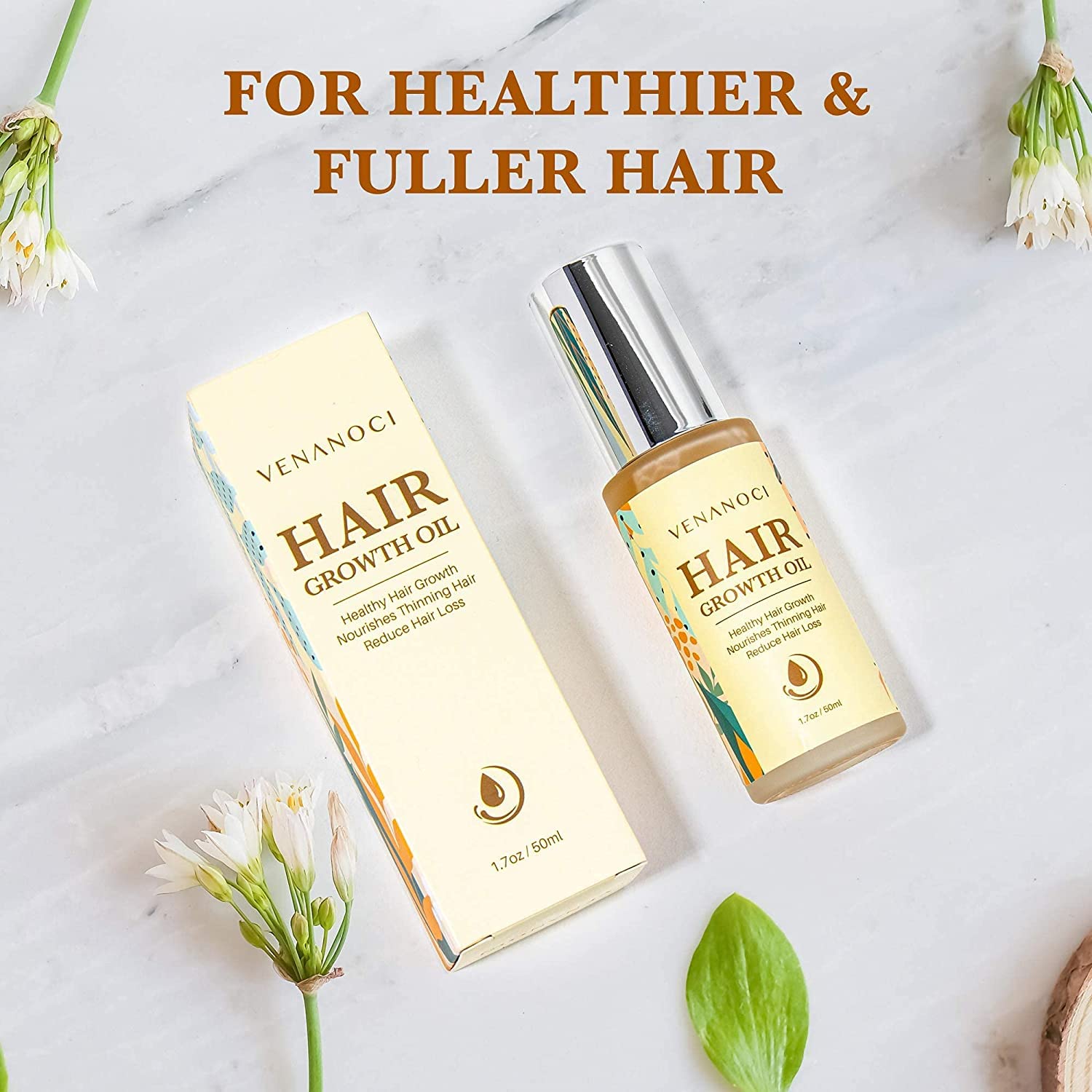 Venanoci Hair Growth Oil bottle with rosemary and biotin nourishing scalp