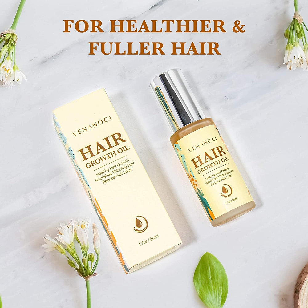Venanoci Hair Growth Oil bottle with rosemary and biotin nourishing scalp