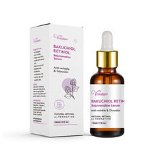 Venature Bakuchiol Retinol Serum bottle shows hydration-boosting formula for smoother skin