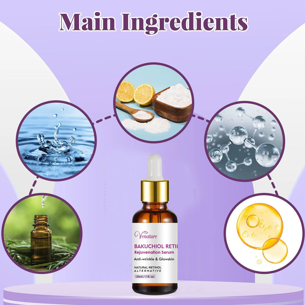 Venature Bakuchiol Serum dropper closeup highlights easy daily application