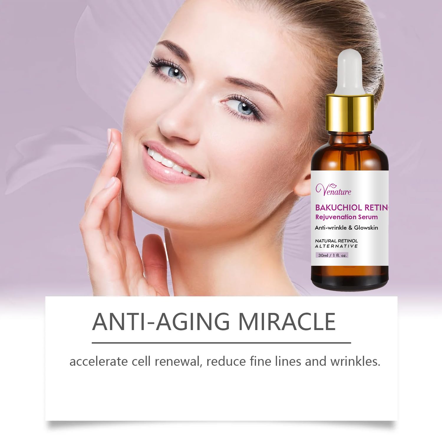 Venature serum being applied on the face demonstrates absorption and gentle finish