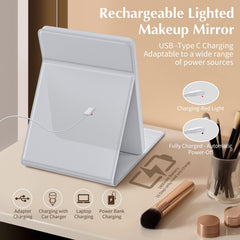 Venigo travel makeup mirror rechargeable-battery in-use shot showing USB charging.