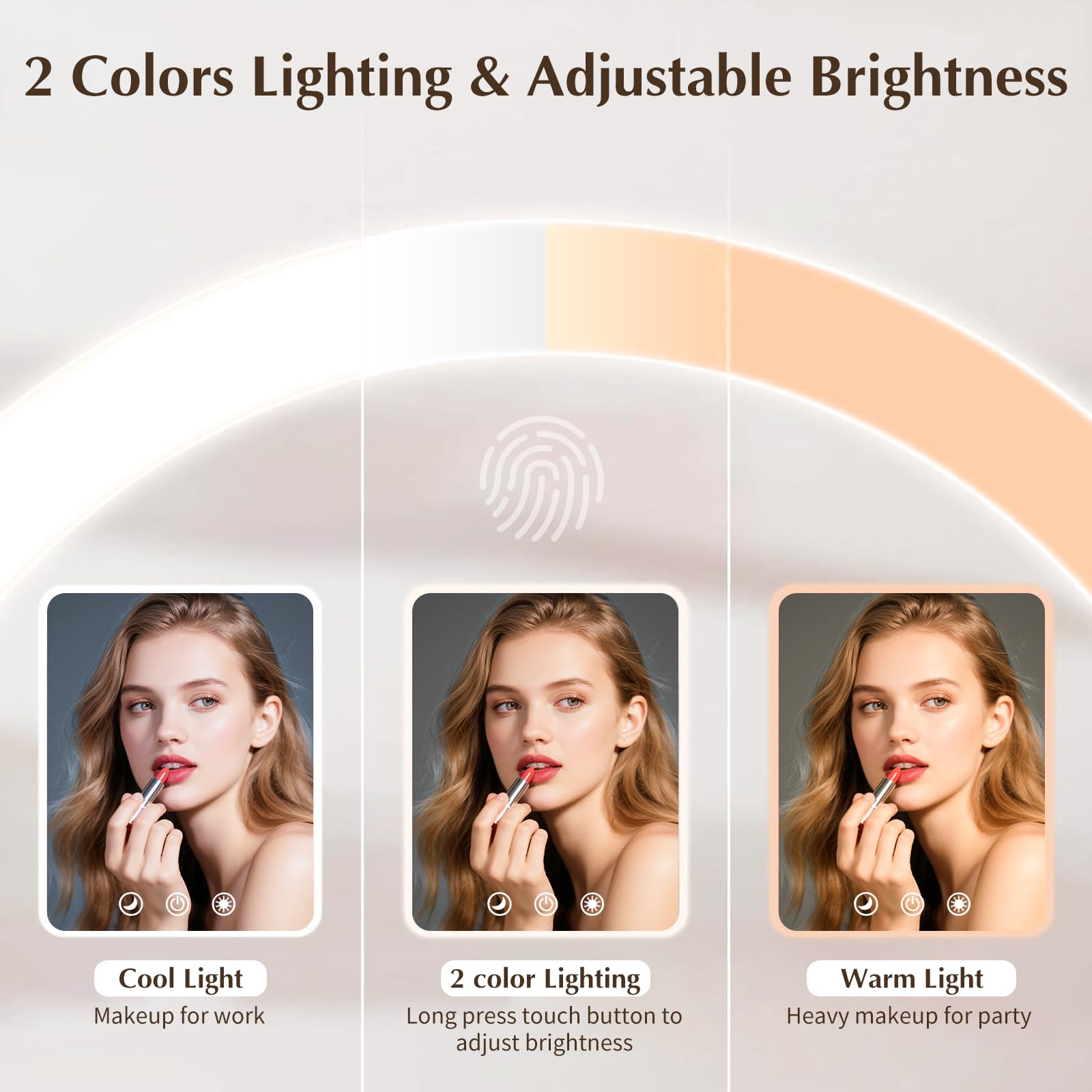 Venigo travel makeup mirror two-light-settings in a dim hotel room.