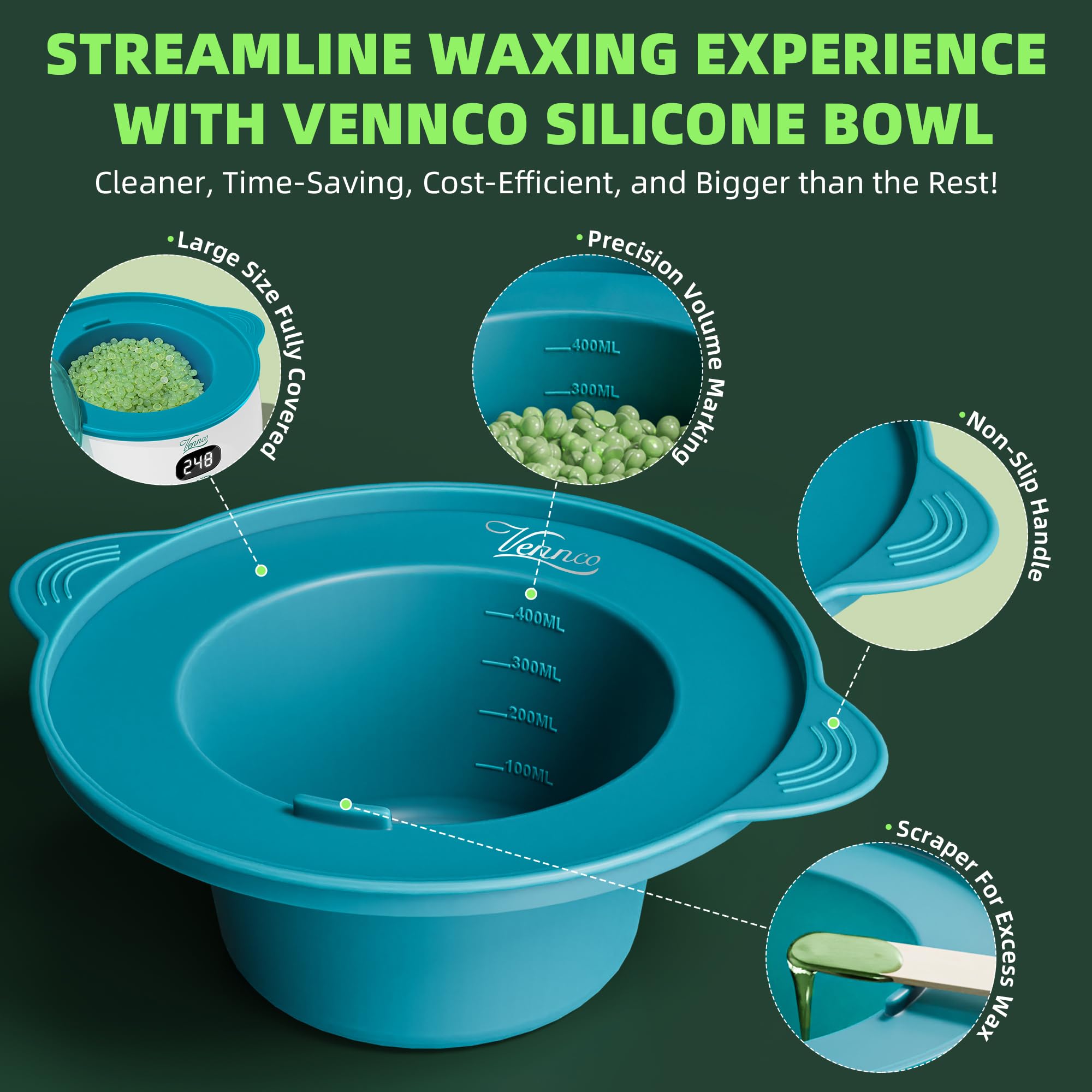 VENNCO bikini Brazilian waxing at home with soothing aloe formula.