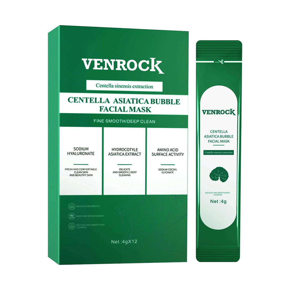 Venrock Centella Bubble Mask packaging shows convenient individual sachets for on the go skincare.