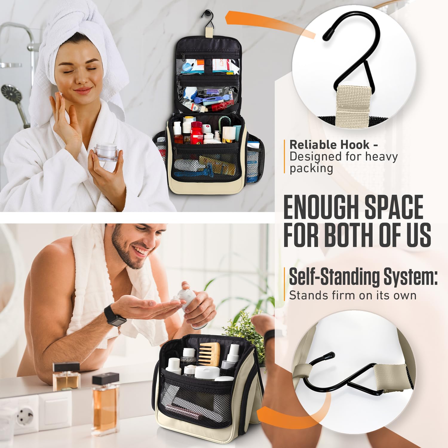 VENTURE 4TH versatile hook design supports hanging on door or towel rack.