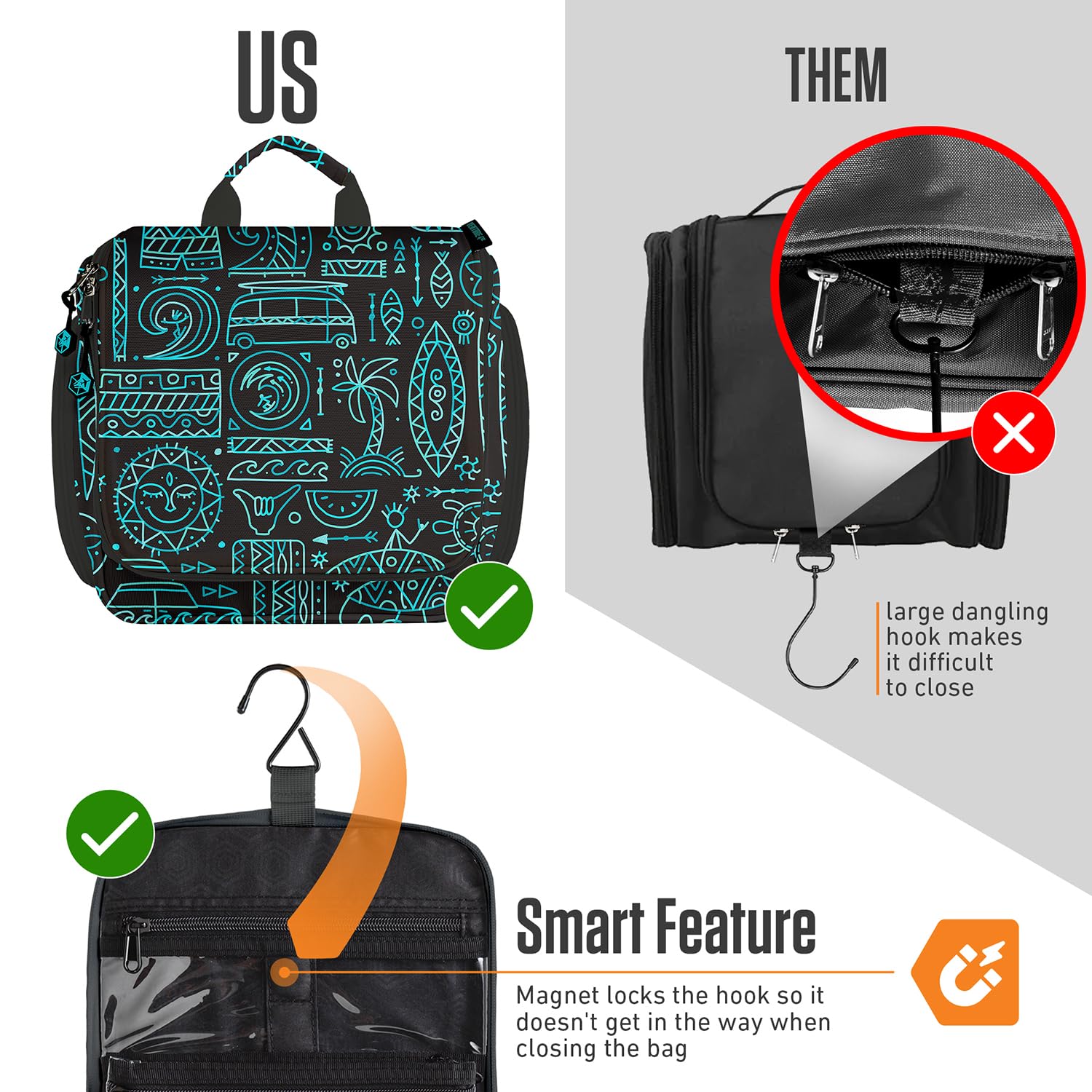 VENTURE 4TH hanging toiletry bag durable water-resistant fabric withstands travel.