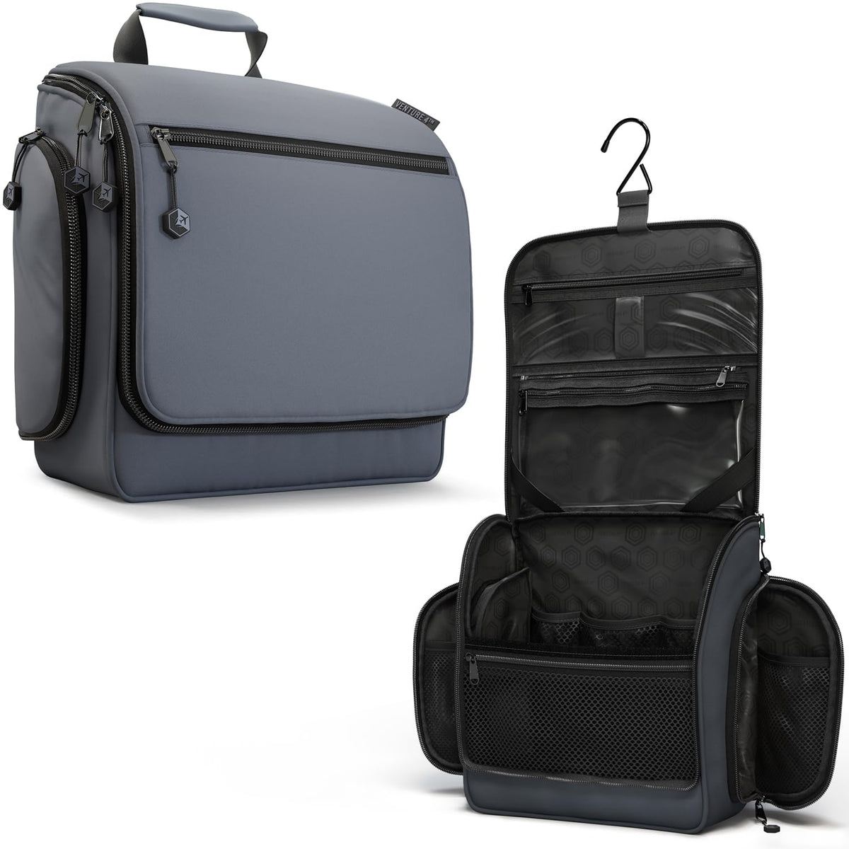 VENTURE 4TH hanging-toiletry-bag-gray showcases organized storage for easy travel access.