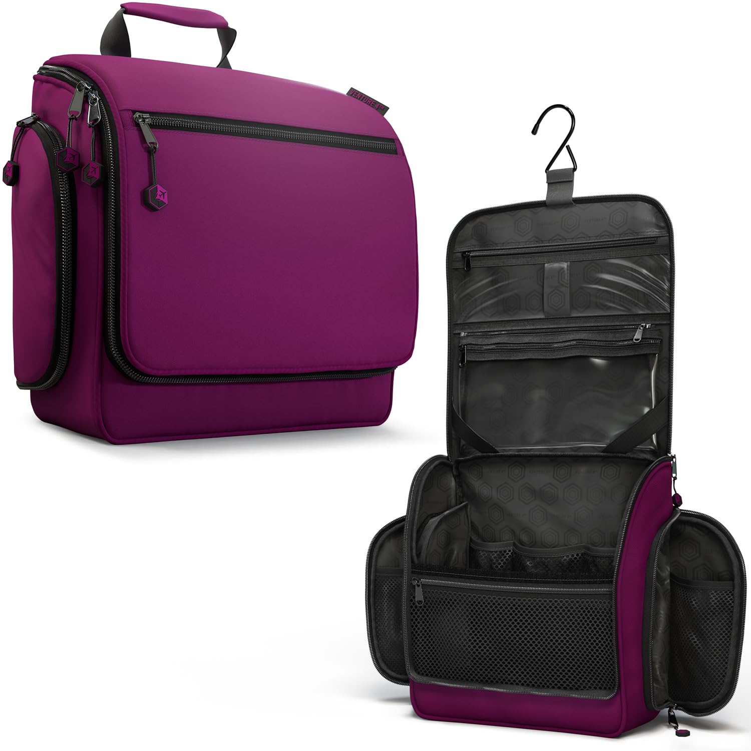 VENTURE 4TH hanging travel toiletry bag purple closed, compact organization for quick travel prep.