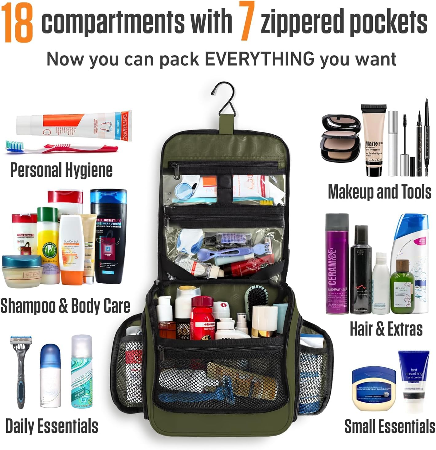 VENTURE 4TH removable clear pouch forest green simplifies TSA liquid checks