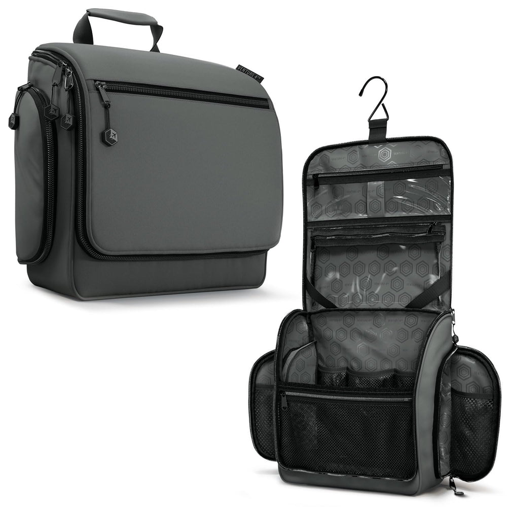 VENTURE 4TH hanging toiletry bag in shadow gray ready for travel organization