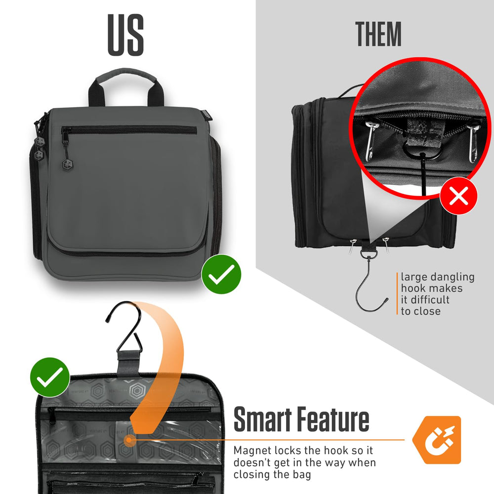 VENTURE 4TH shadow gray toiletry bag in travel setup scene
