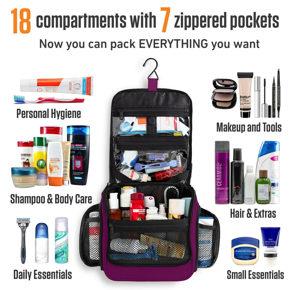 VENTURE 4TH toiletry bag with 18 compartments keeps essentials sorted during trips.