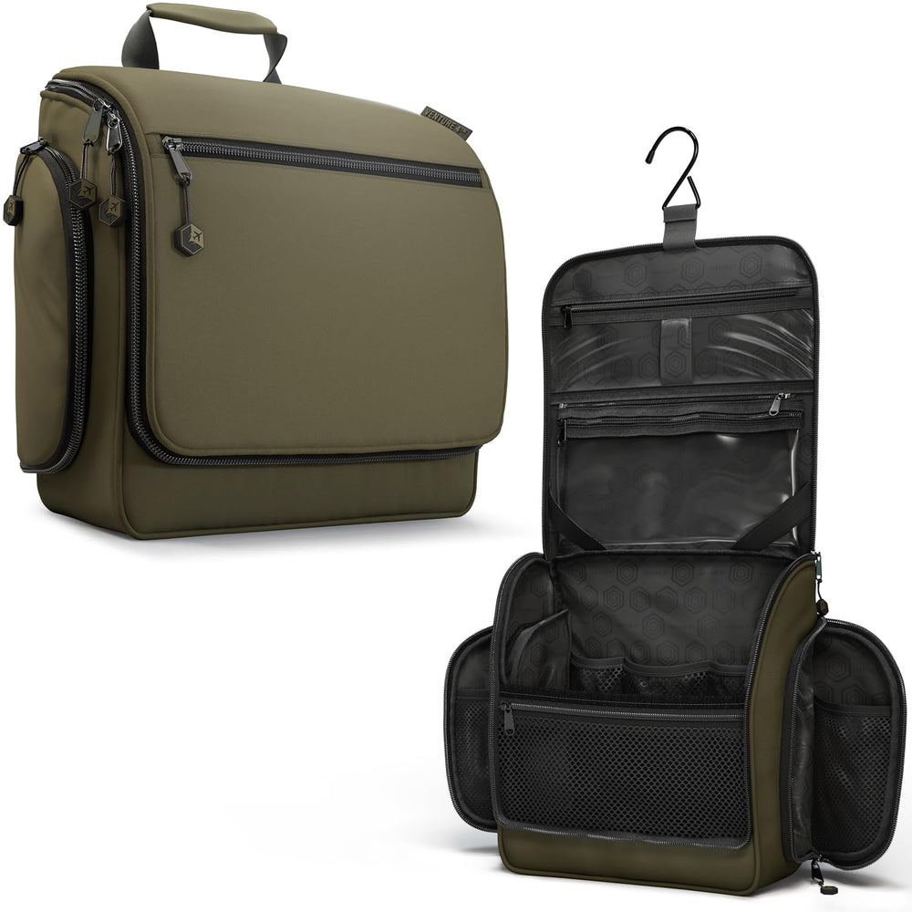 Venture 4th hanging toiletry bag with open compartments for quick access on trips.