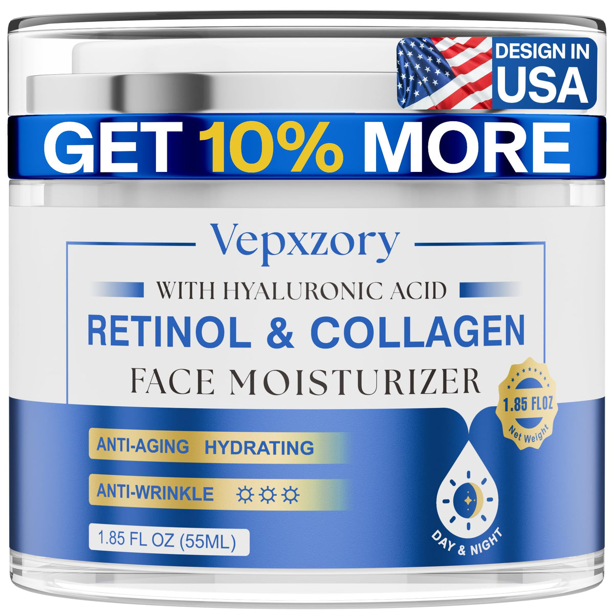 Vepxzory Face Moisturizer bottle pour highlights easy daily hydration.