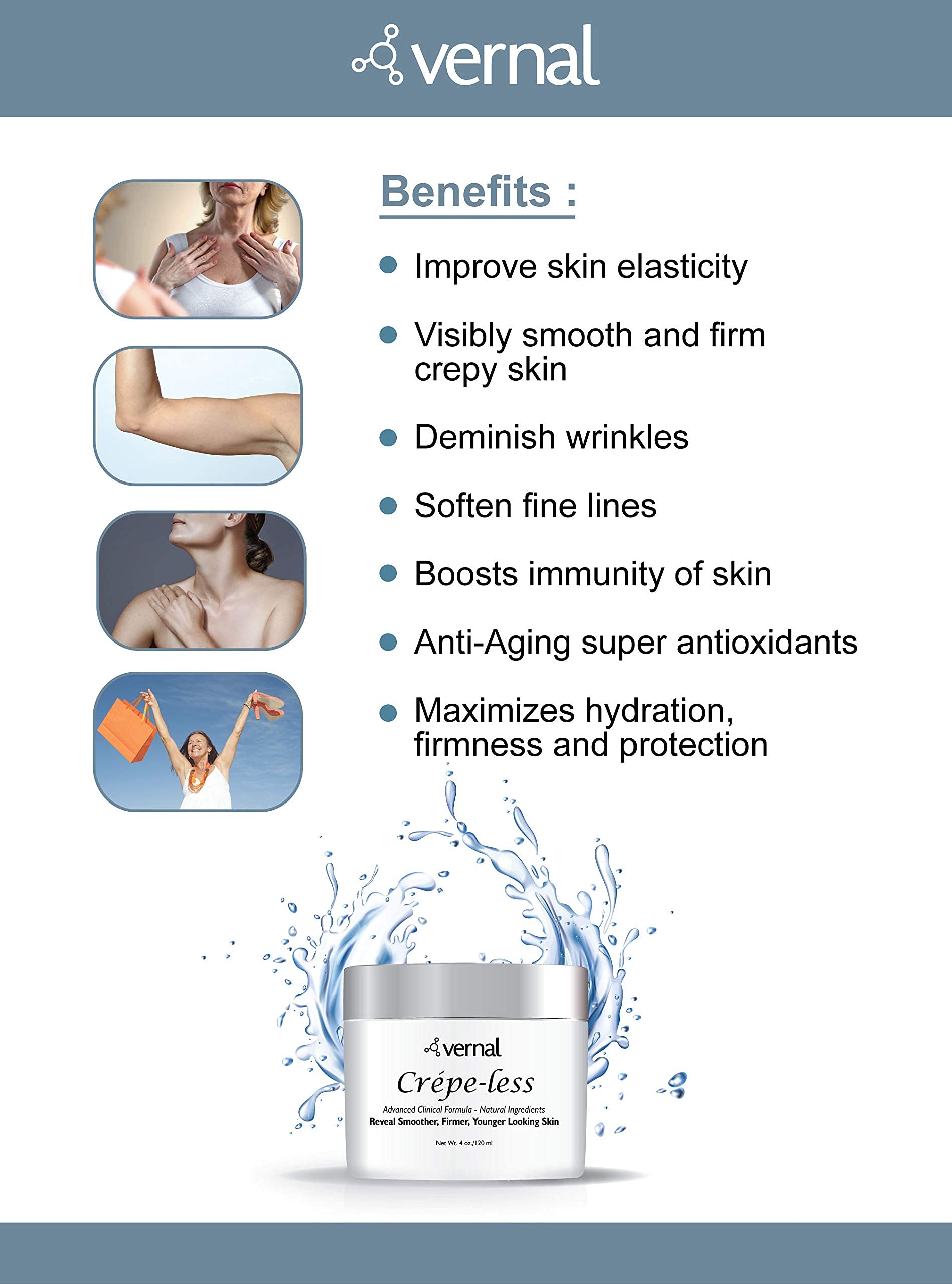 Neck area with Vernal Crepe-less Cream for firmer look