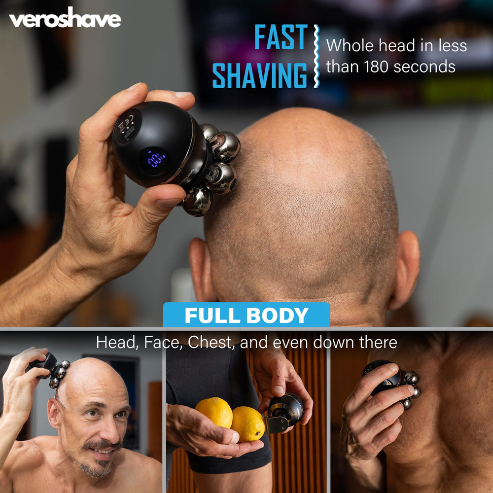 Veroshave USB rechargeable battery lifestyle shot underlines up to a month of use per charge.