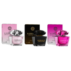 Versace Bright Crystal mini bottle close-up highlighting fresh floral notes for daytime wear.