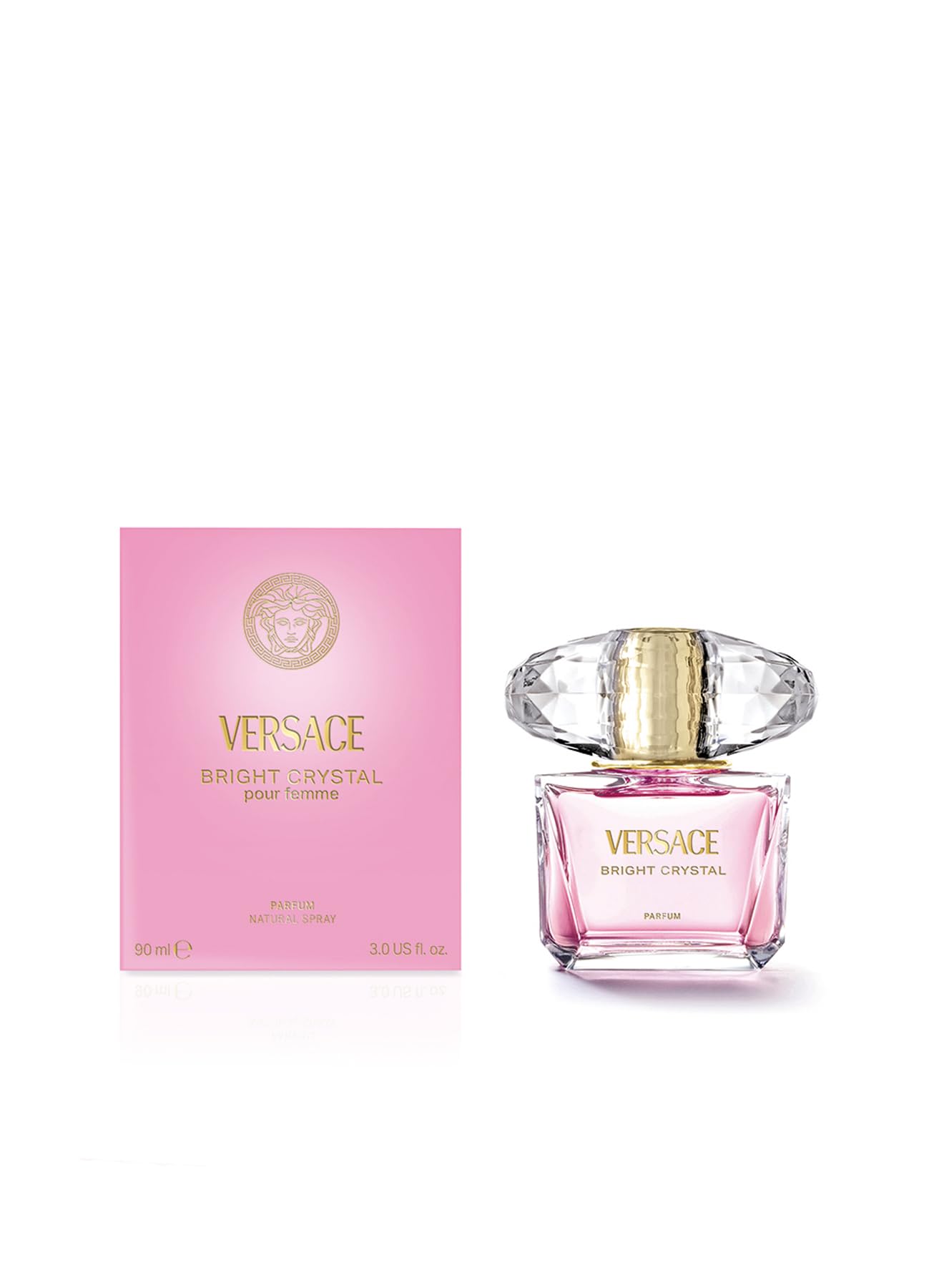 Versace Bright Crystal packaging closeup highlighting luxury and feminine appeal