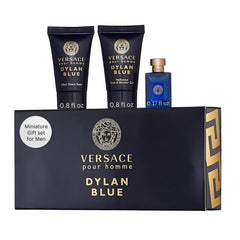 Versace Dylan Blue mini set hero image showing travel-friendly fragrance trio for on-the-go