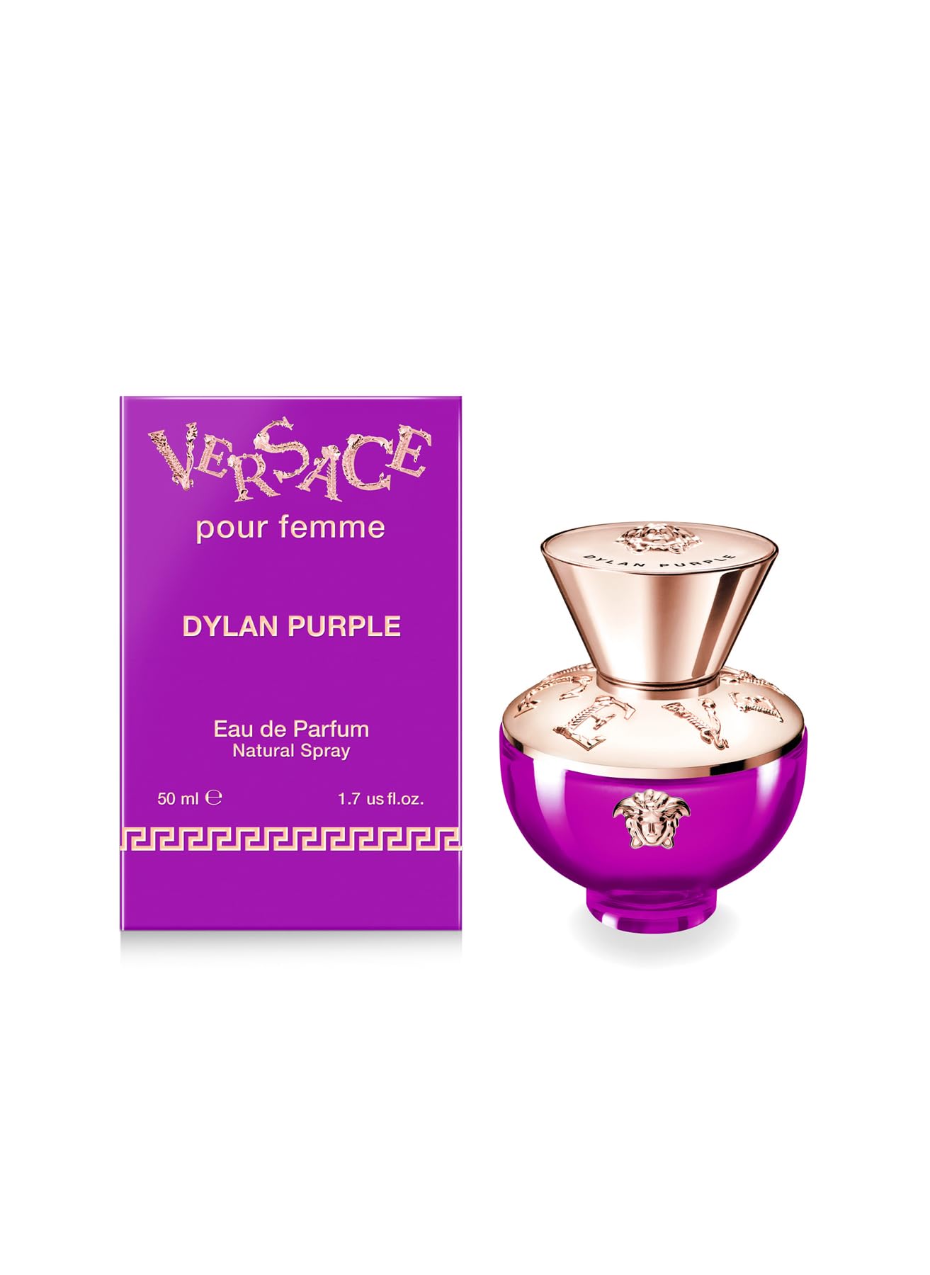 Versace Dylan Purple packaging display emphasizing gift-ready presentation.