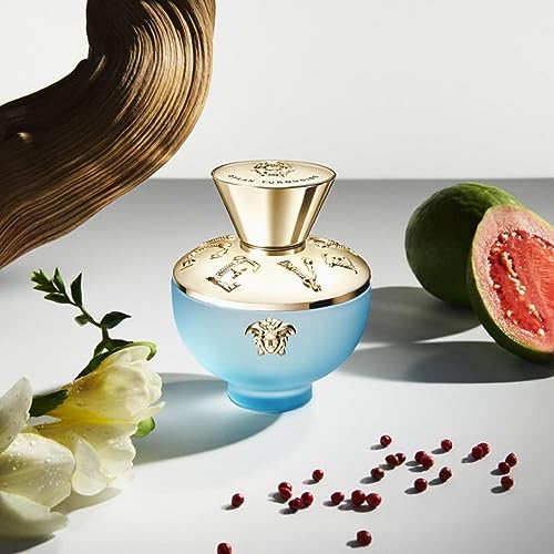 Versace Dylan Turquoise bottle closeup showing vibrant fragrance