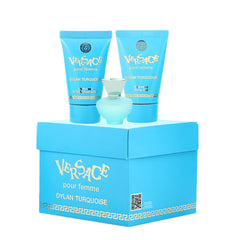 Versace Dylan Turquoise mini trio packaging shows gift-ready presentation for special occasions.