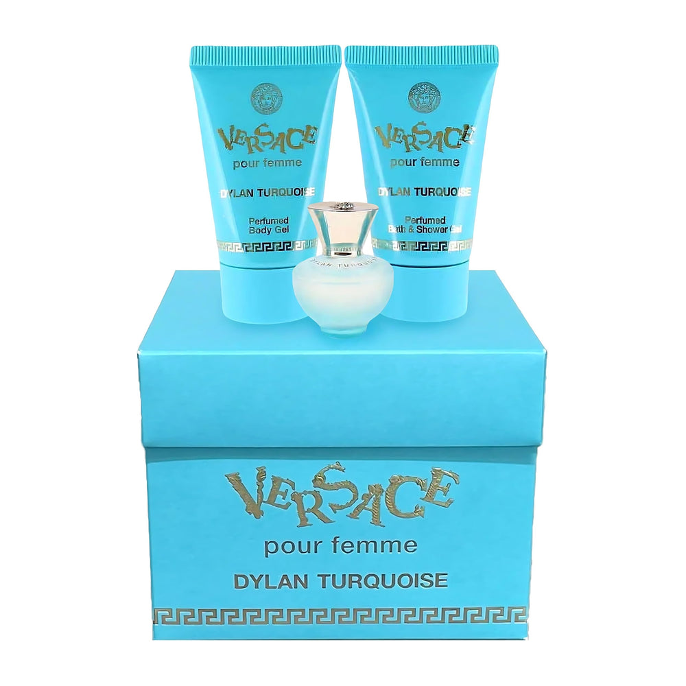 Versace Dylan Turquoise travel-friendly packaging suits journeys and getaways.