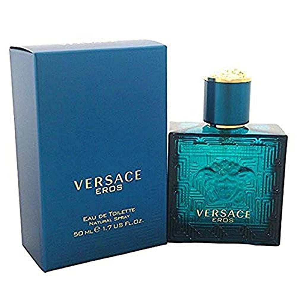 Versace Eros bottle close-up showcasing bold design for evening confidence.