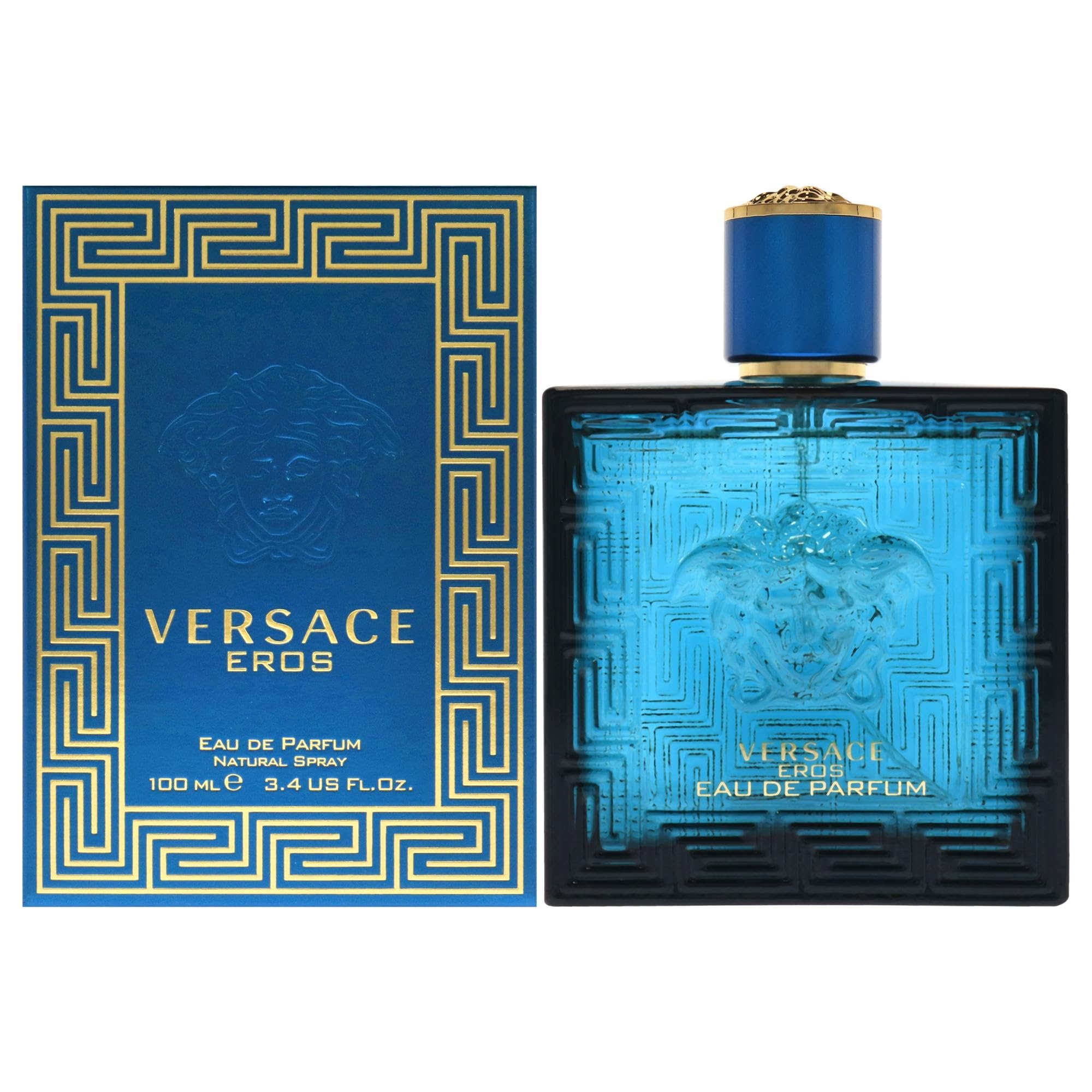 Versace Eros EDP bottle-front view suggesting bold confidence for evening wear.